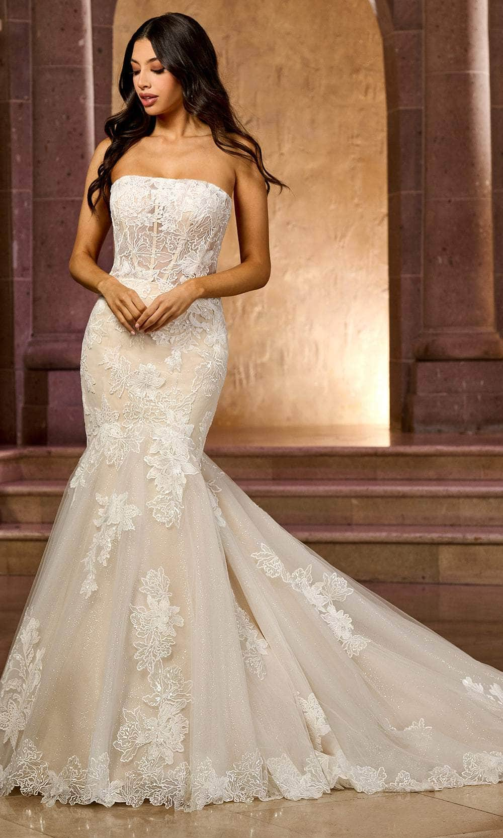 Image of Rachel Allan RB5044 - Strapless Embroidered Trumpet Bridal Gown