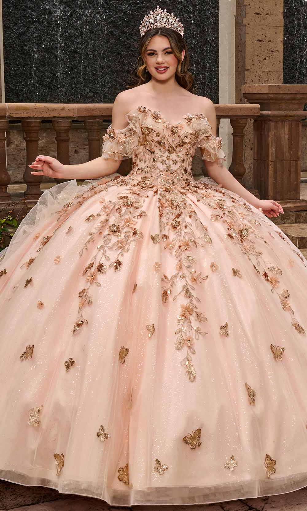 Image of Rachel Allan RQ3120 - Off Shoulder Appliqued Ballgown