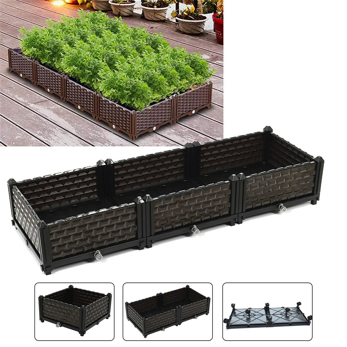 Image of Raised Garden Bed Flower Vegetable Planter Herb Box Planter Deck Indoor Outdoor