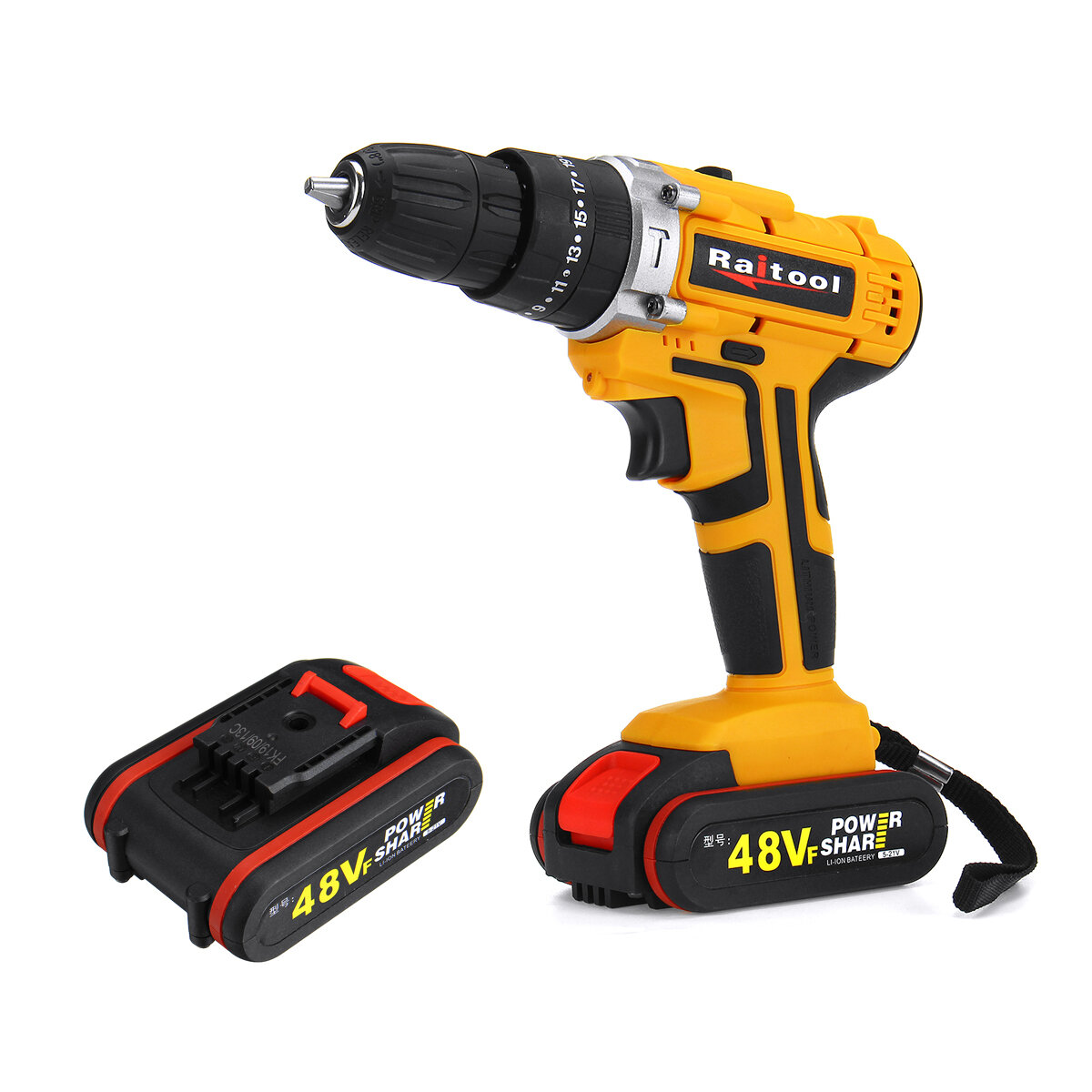 Image of Raitool 48VF Cordless Electric Impact Drill Rechargeable 3/8 inch Drill Screwdriver W/ 1 or 2 Li-ion Battery
