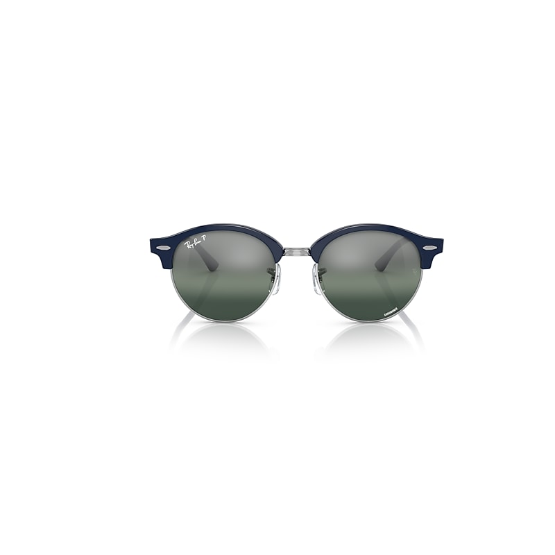 Image of Ray-Ban Clubround Chromance Sunglasses Blue Frame Silver Lenses Polarized 51-19 ID 8056597759977