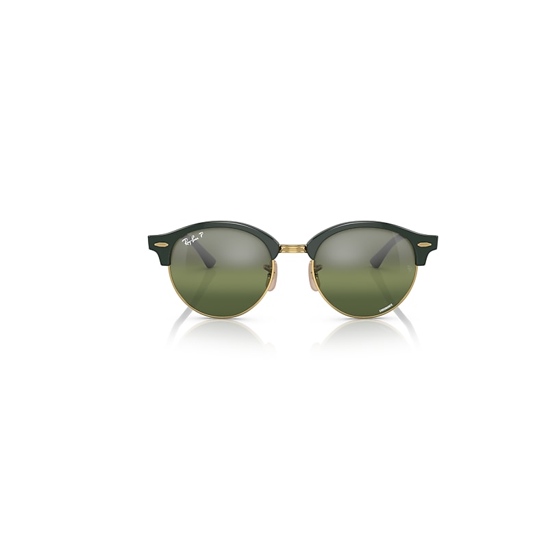Image of Ray-Ban Clubround Chromance Sunglasses Green Frame Silver Lenses Polarized 51-19 ID 8056597759984