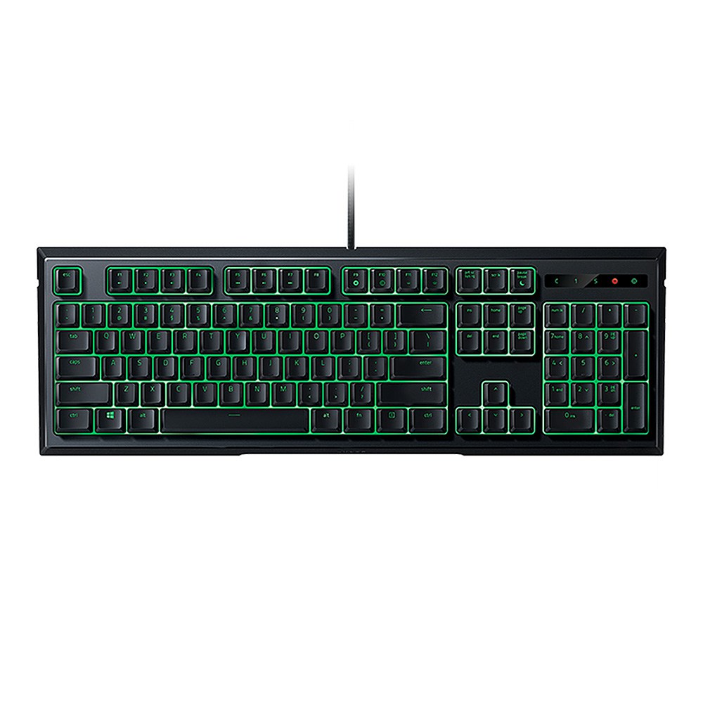 Image of Razer Ornata Wired Membrane Gaming Keyboard 104 Keys With Mid-Height Keycaps Wrist Rest Green Blacklight US Layout - Black