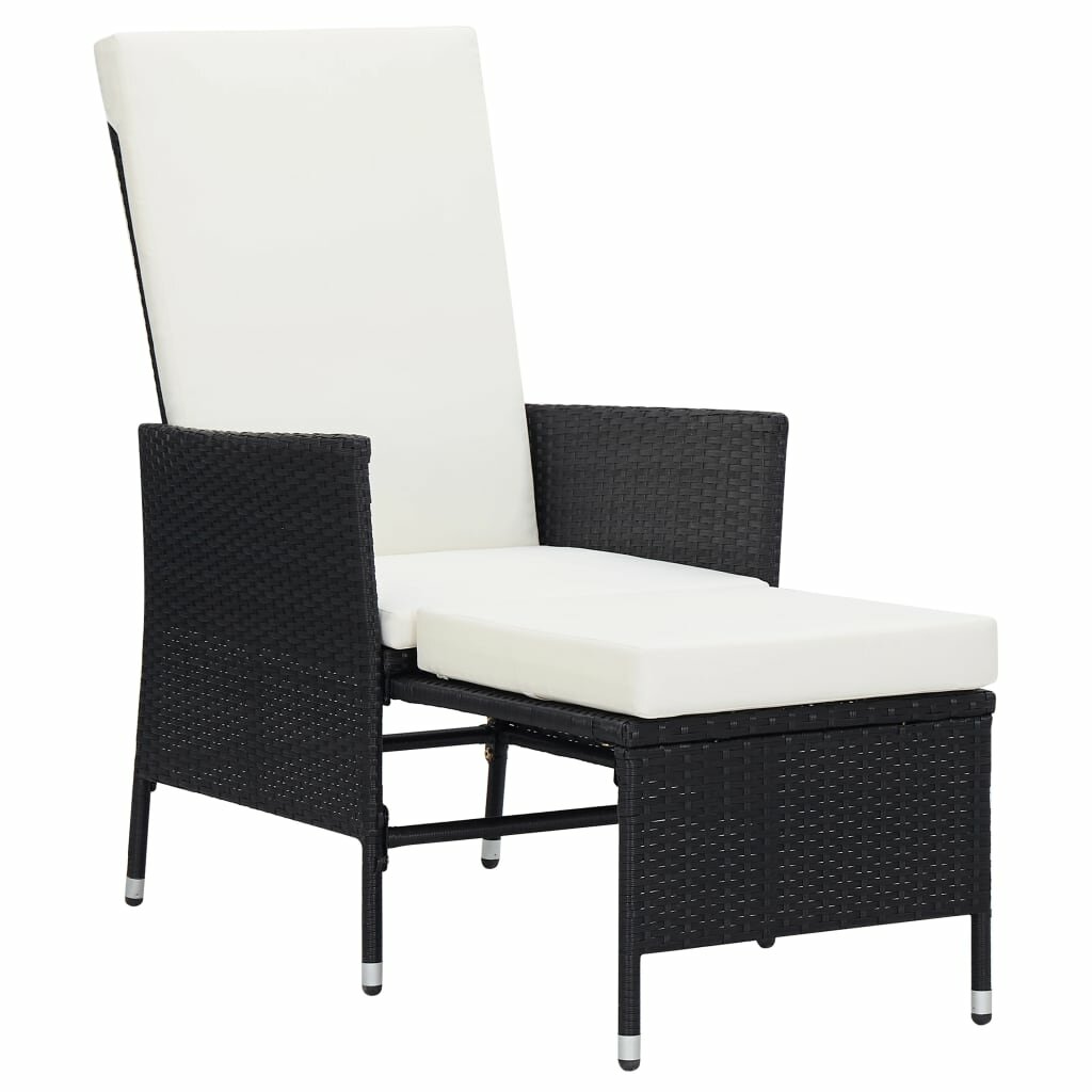 Image of Reclining Garden Chair with Cushions Poly Rattan Black