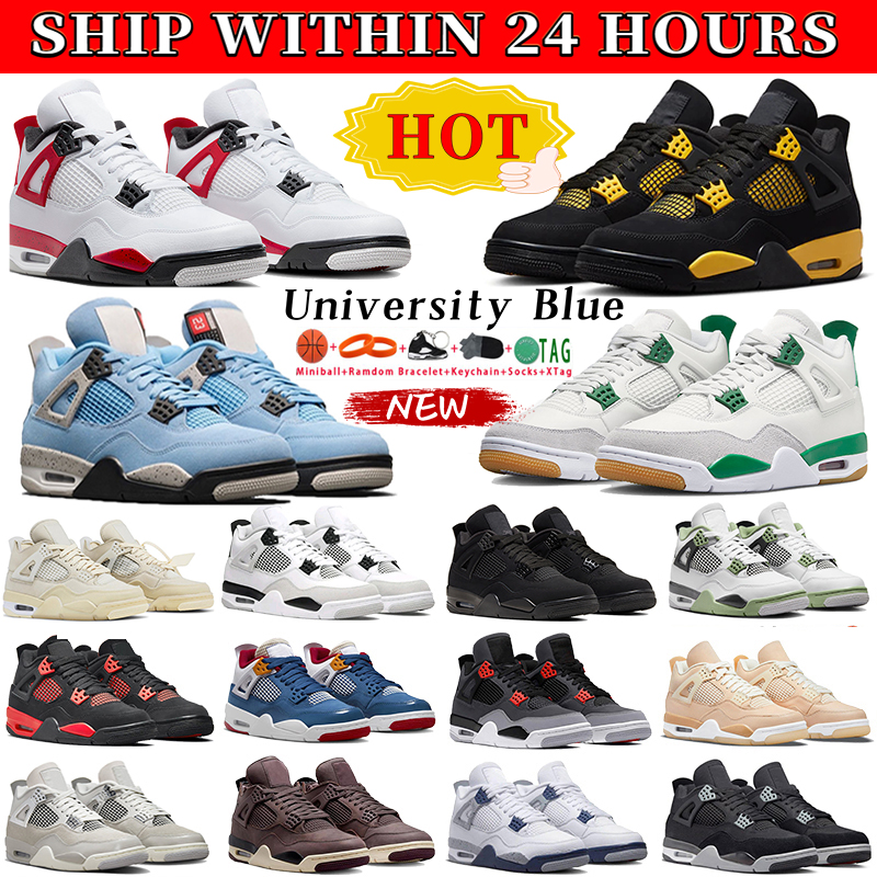 Image of Red Cement 4 Basketball shoes 4s Military Black cat thunder Pine Green Frozen Moments Craft Photon Dust University Blue men women sports sne