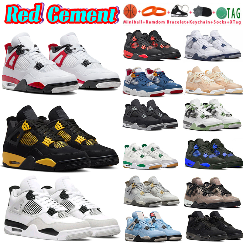Image of Red cement 4 Mens basketball shoes 4s thunder Military Black cat Frozen Moments pine green seafoam midnight navy university blue messy women