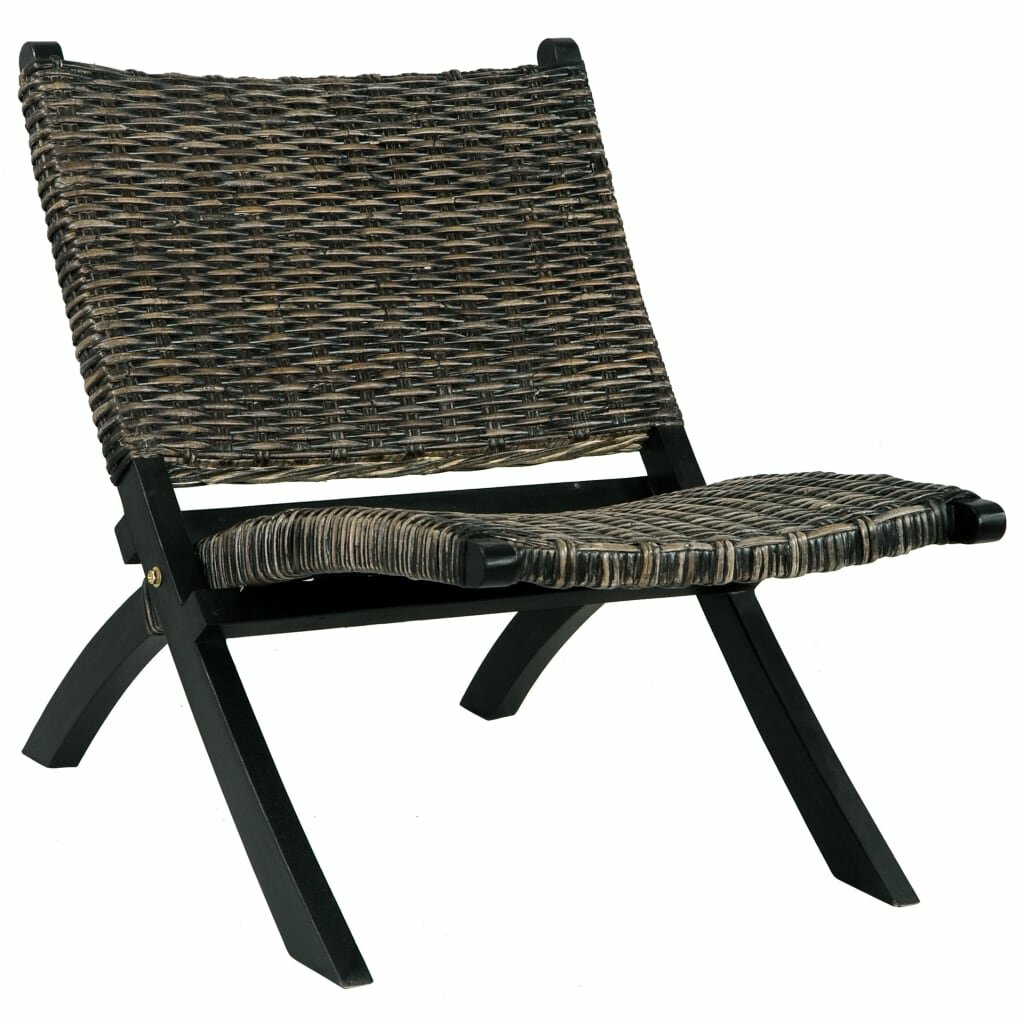 Image of Relaxing Chair Black Natural Kubu Rattan and Solid Mahogany Wood