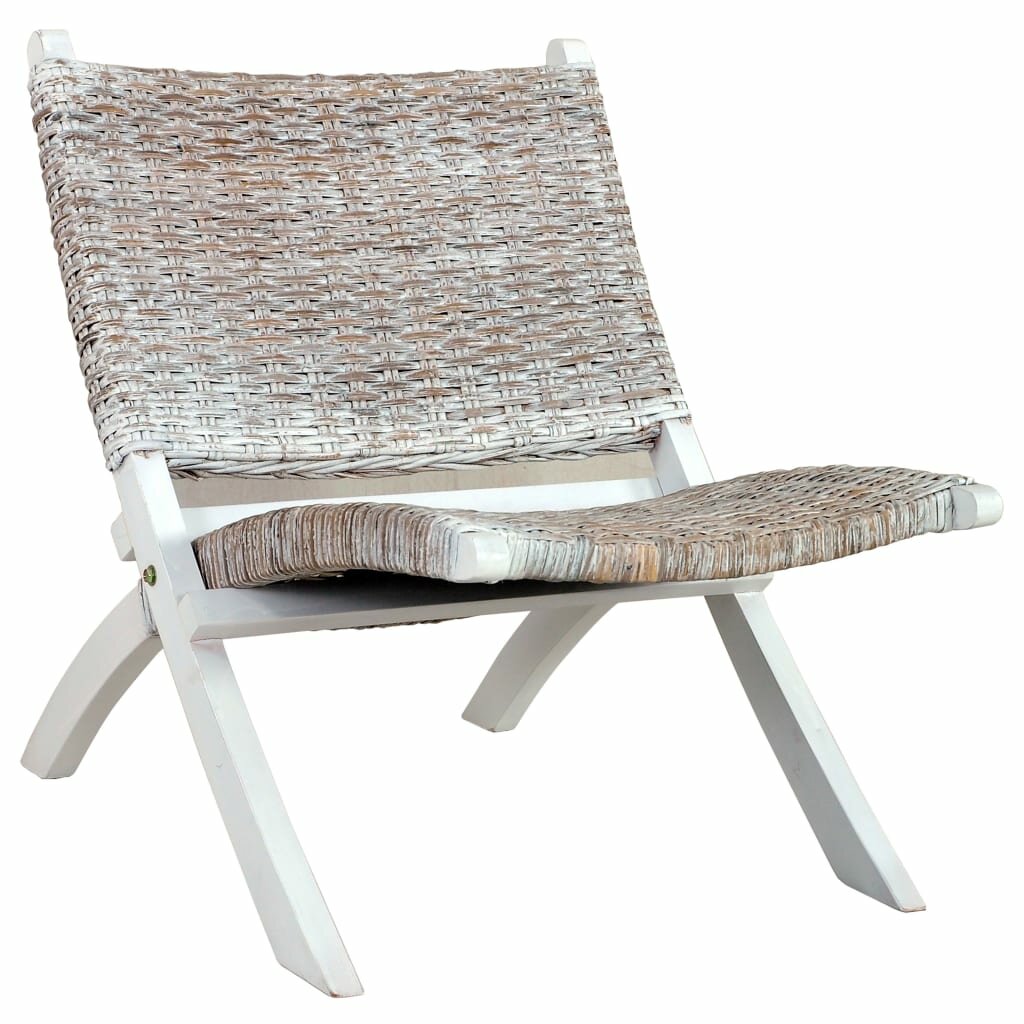 Image of Relaxing Chair White Natural Kubu Rattan and Solid Mahogany Wood
