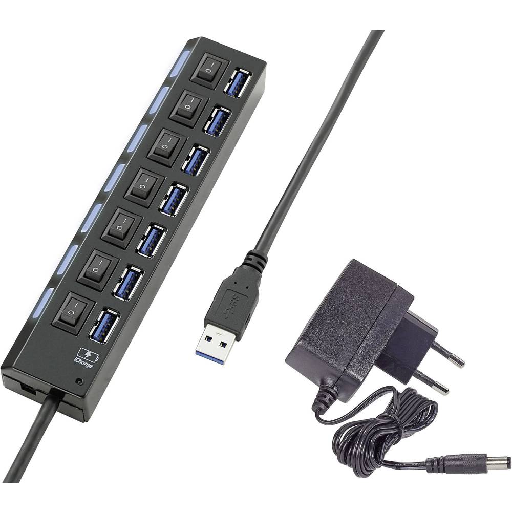 Image of Renkforce 7 ports USB 32 1st Gen (USB 30) hub individually connectable + LED indicator lights + iPad charging port