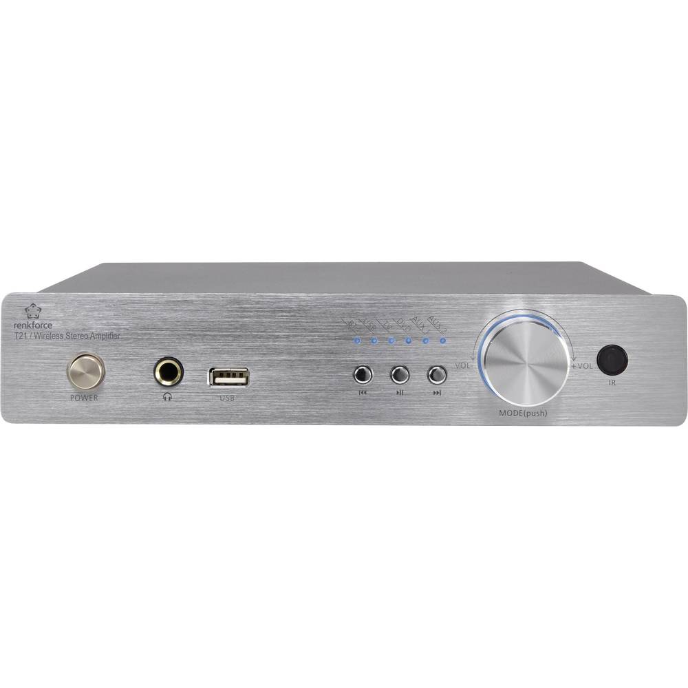Image of Renkforce T21 Stereo amplifier 2 x 50 W Aluminium BluetoothÂ® USB