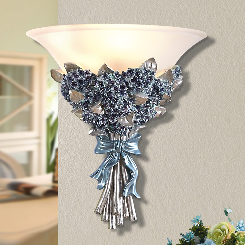 Image of Resin flowers bedroom bedside wall lamp retro Hotel KTV decorative lamps stairs aisle lights living room background sconce lighting