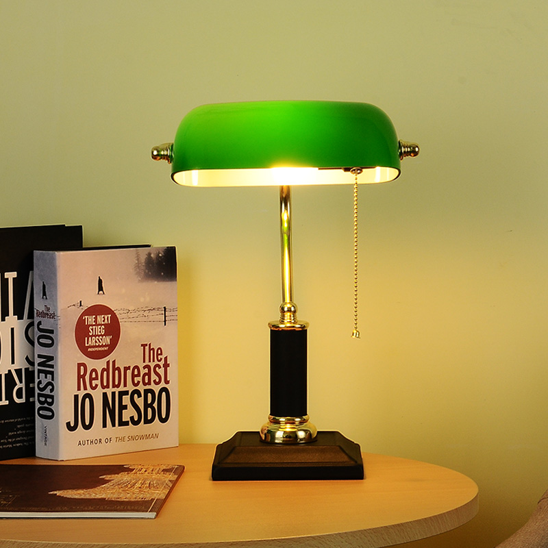Image of Retro Art Table Lamp Vintage Green Film Desk Lamps American Bedroom Bedside led Light Study Office Desk Lights Pull Nostalgic