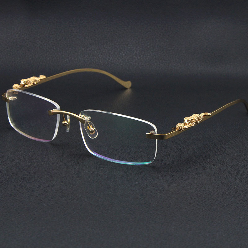 Image of Rimless Eyeglasses Women Fashion Sunglasses Stainless steel Cat Eye Eyewear Large Square Glasses with box C Decoration 18K gold male and female