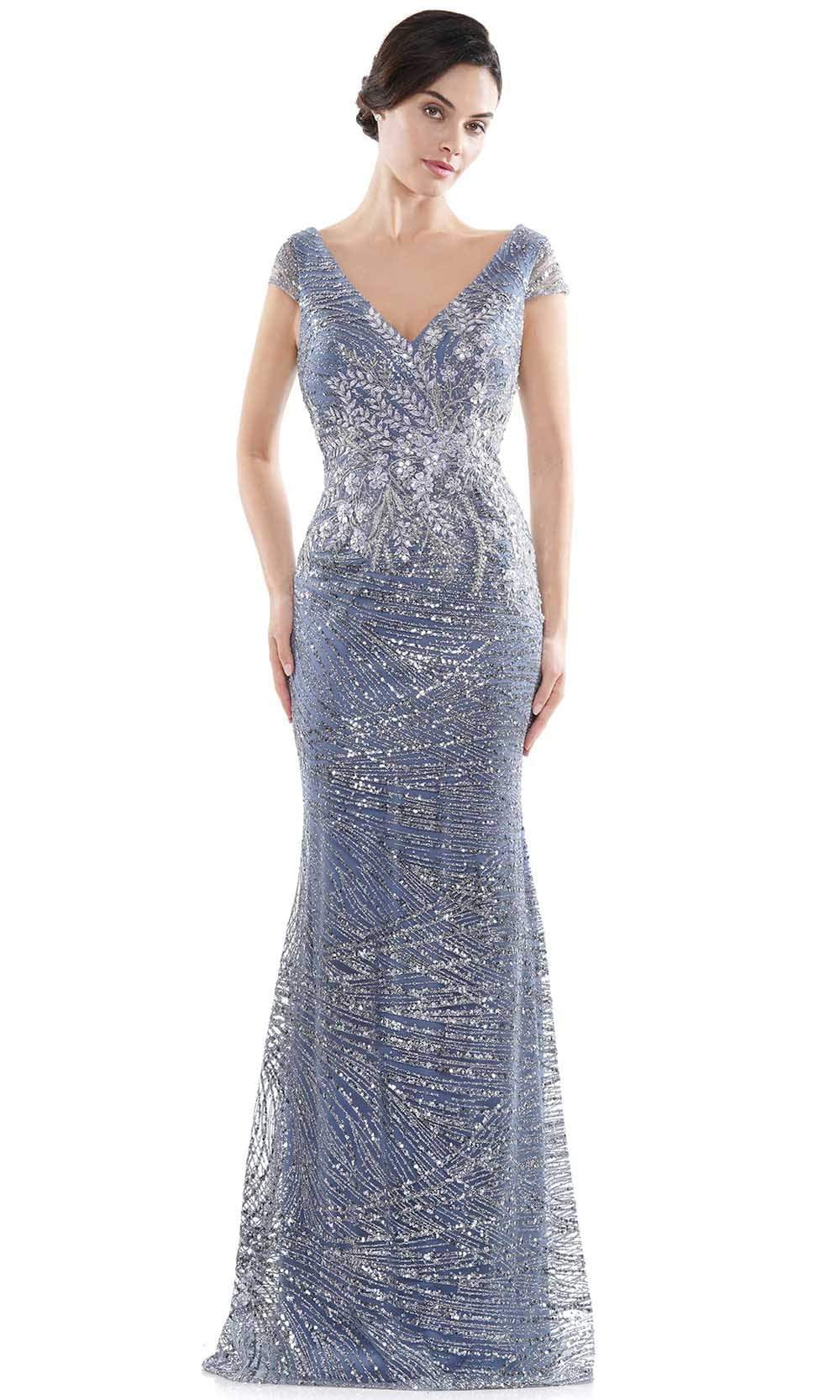 Image of Rina Di Montella - RD2723 V-Neck 3D Floral Appliqued Glitter Gown