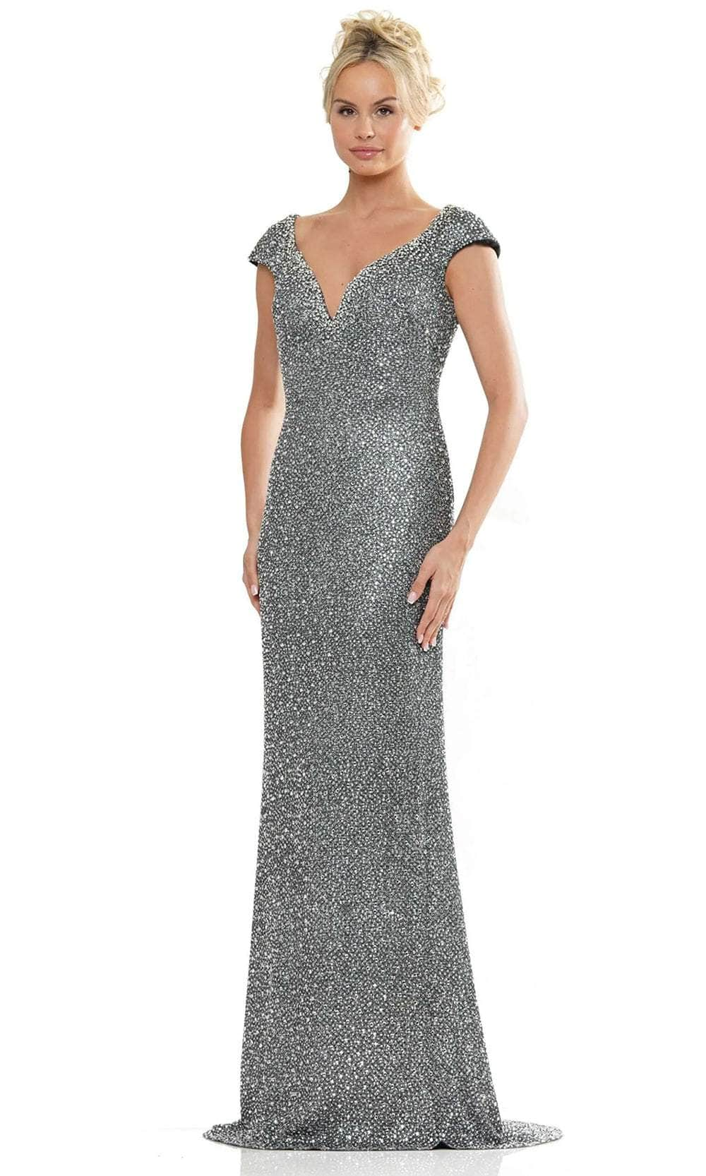 Image of Rina di Montella RD2983 - Beaded Cap Sleeve Evening Dress