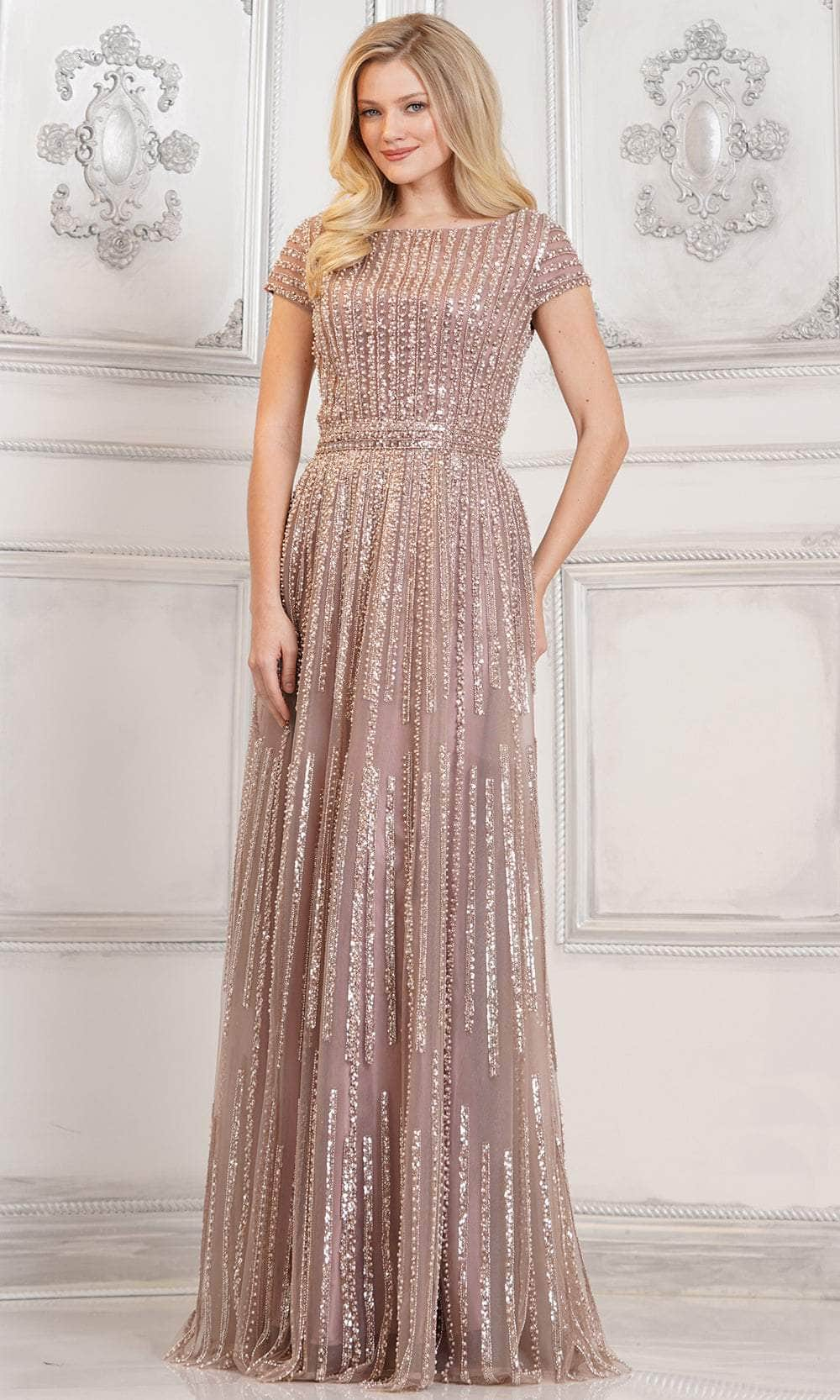 Image of Rina di Montella RD3101 - Bateau Fully Beaded Formal Gown