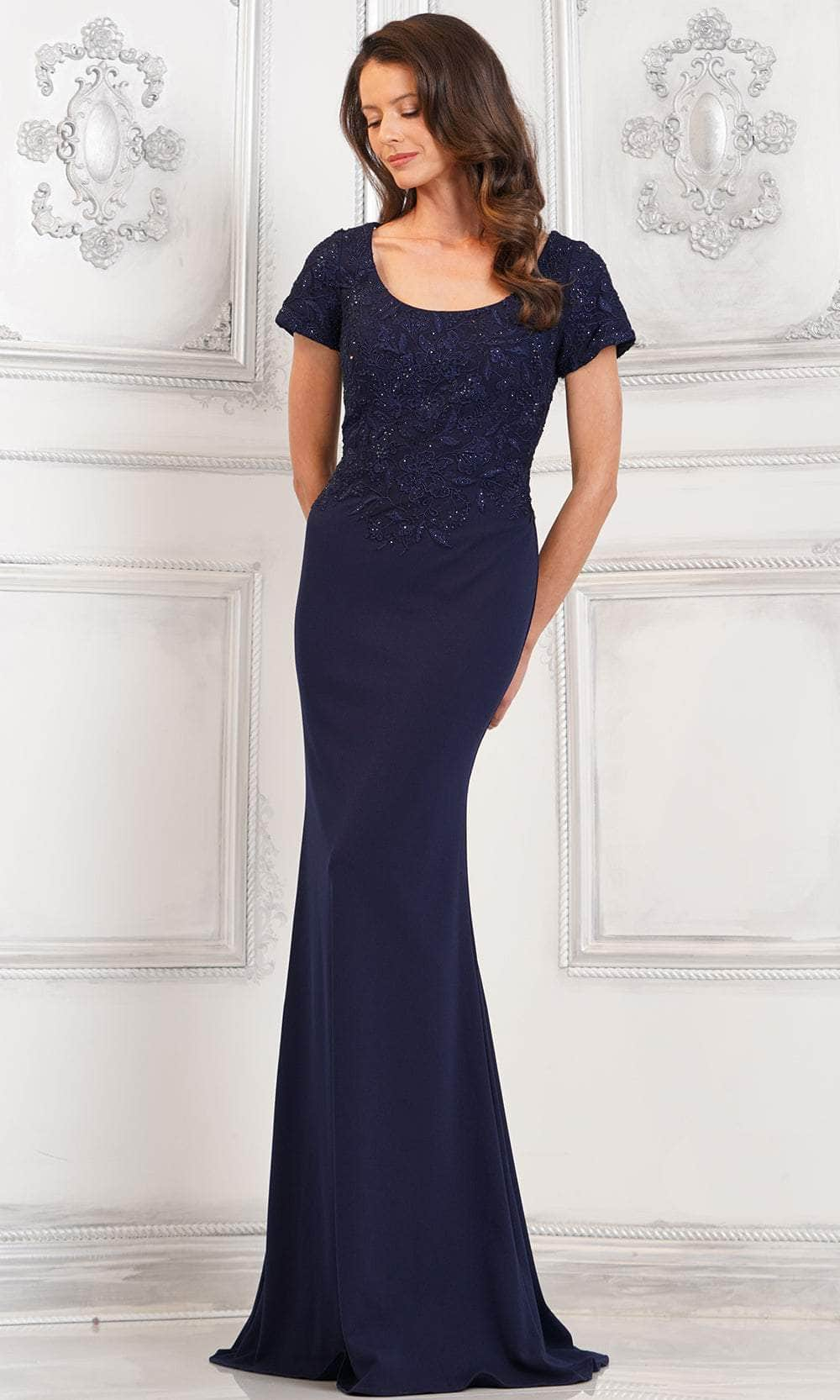 Image of Rina di Montella RD3112 - Short Sleeve Embroidered Evening Dress