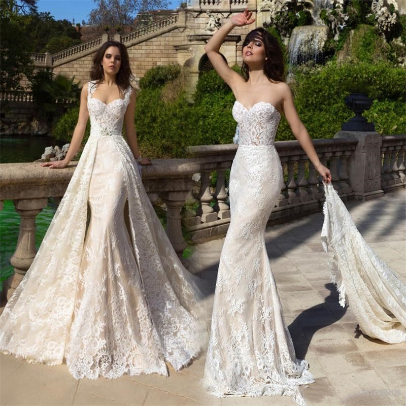 Image of Robe De Mariee New Champagne Mermaid Wedding Dresses With Detachable Train Bridal Gowns Plus Size