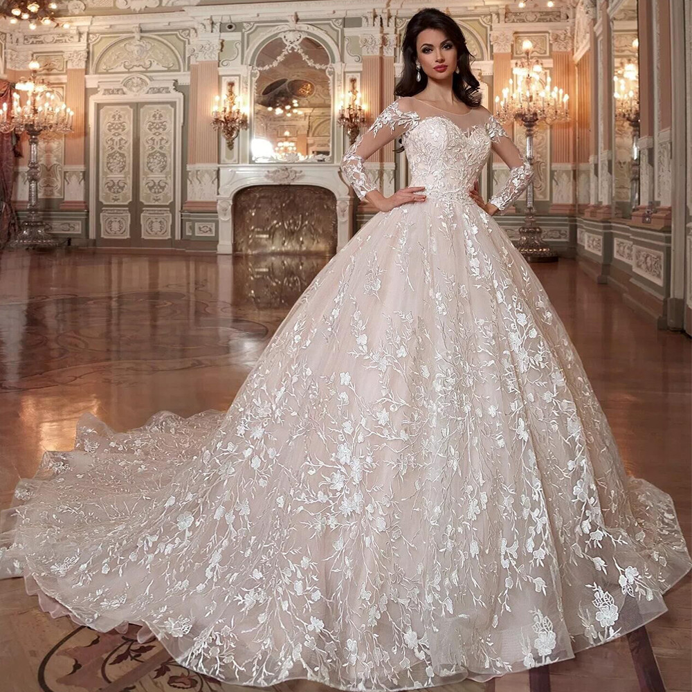 Image of Robe De Mariee Princesse Luxe Shiny Beading Crystal Waist Luxury Lace Ball Gown Wedding Dresses Plus Size With Petticoat