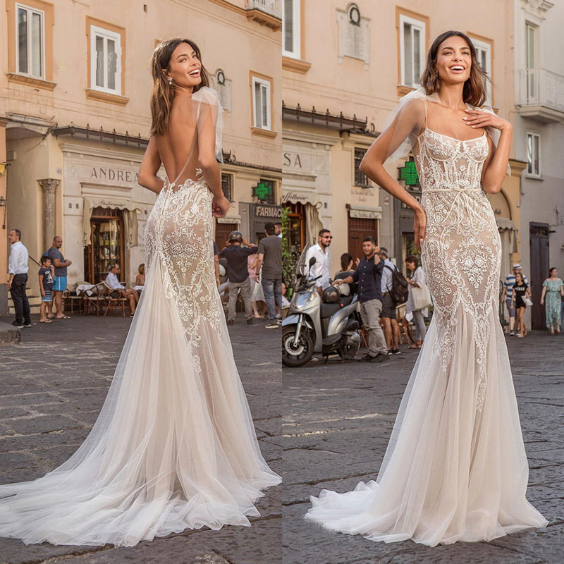 Image of Robe Gowns de mariee New arrival Sexy Backless Wedding Dresses Mermaid Embroidery Appliques vestidos noiva