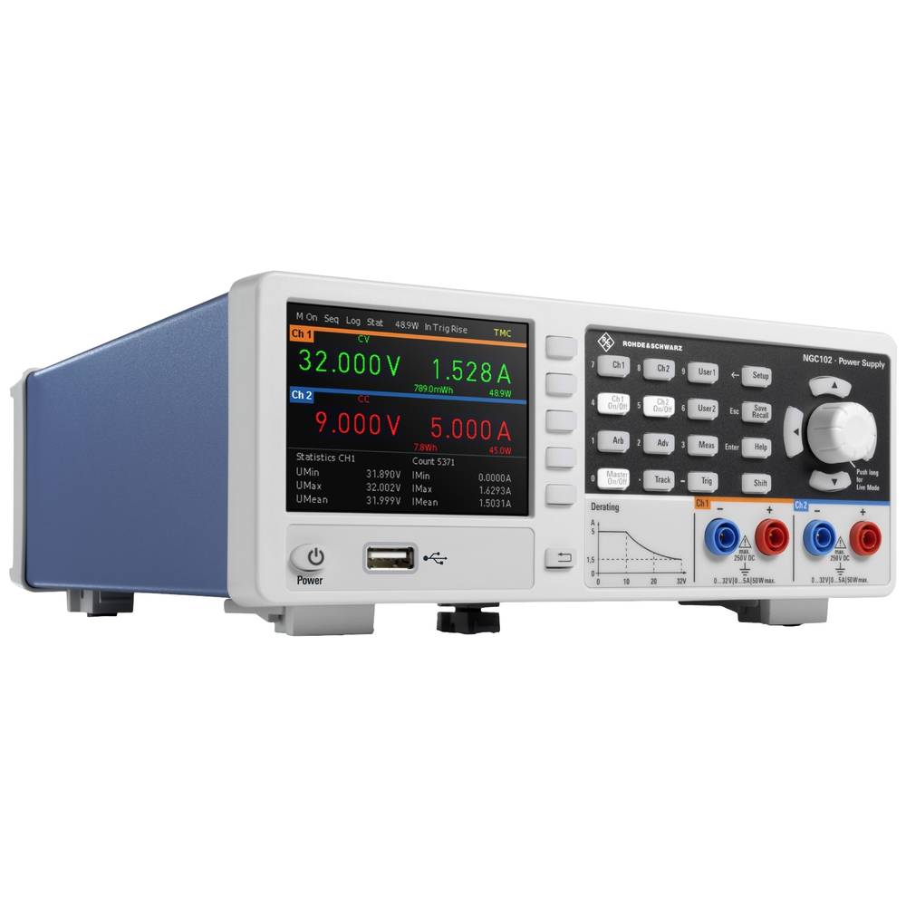 Image of Rohde & Schwarz R&SÂ®NGC102 Bench PSU (adjustable voltage) 32 V (max) 5 A (max) 100 W No of outputs 2 x