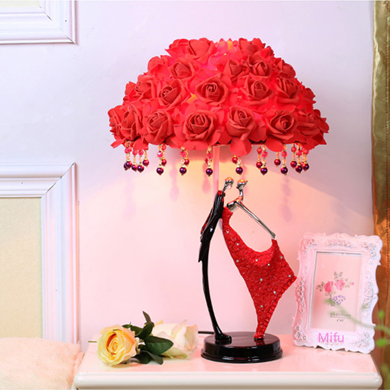 Image of Romantic Table Lamp Creative Red Rose Flower Light Modern Newcomer Wedding Gift Lamps Girl Bedroom Princess Room Bedside Lamp