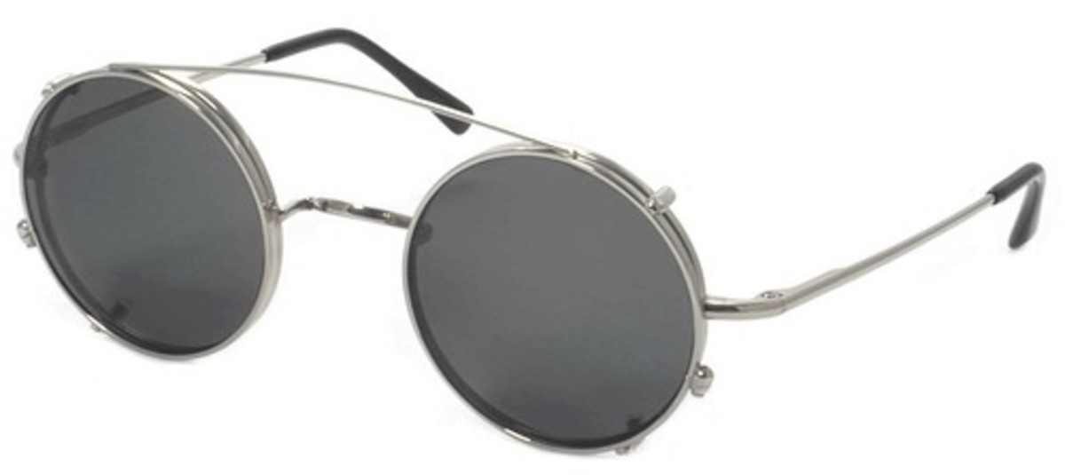 Image of Round Sunclip Eyeglasses Shiny Silver with Grey Polarized Lenses
