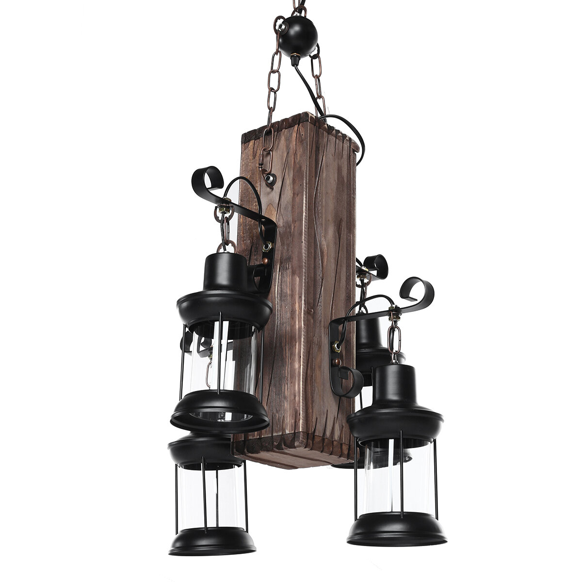Image of Rustic Wood 4 Heads Industrial Chandelier Iron Ceiling Lamp Pendant Light