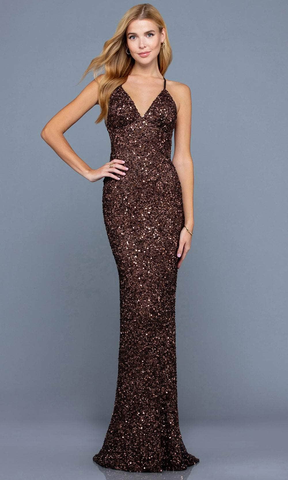 Image of SCALA - 47551 Sequined Open Back Fitted Evening Gown