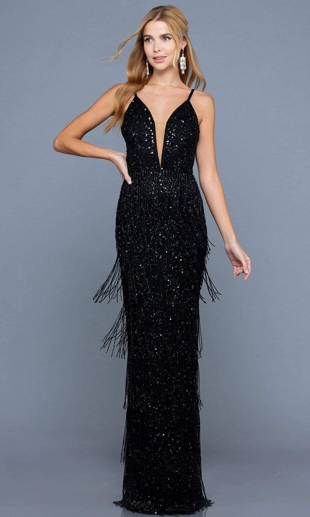Image of SCALA - 60252 Dangling Stud Sheath Evening Gown