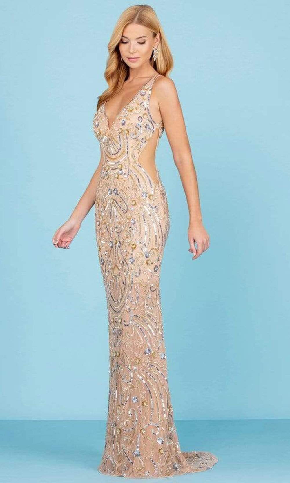 Image of SCALA - 60294 V-Neck Cutouts Sequin Gown