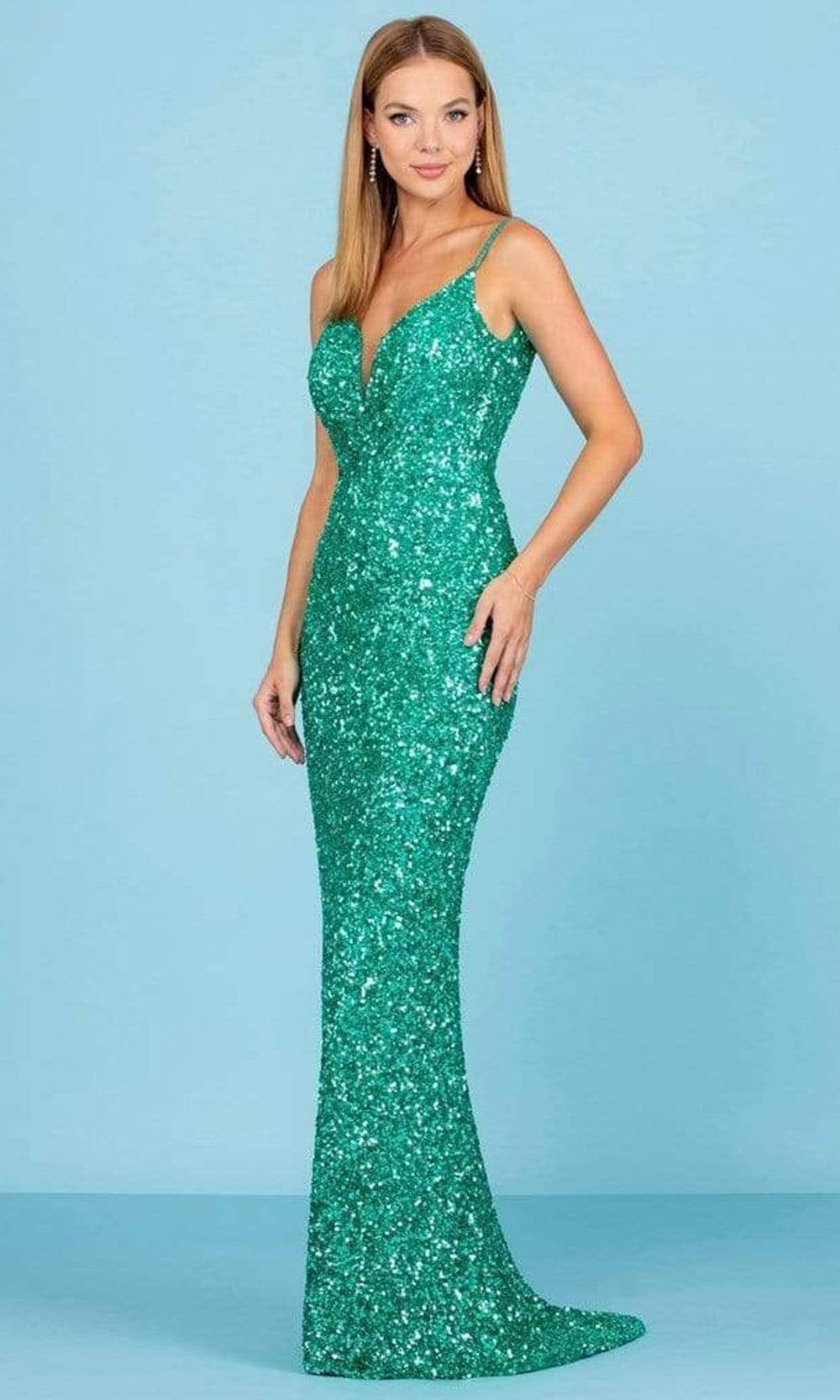 Image of SCALA - 60297 Plunging V-Neck Sheath Gown