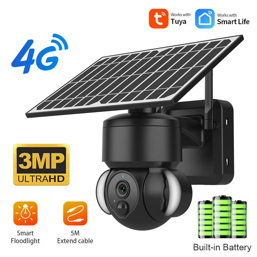 Image of SECTEC Outdoors 4G Solar Powered Camera with Solar Panel 1080P Intelligent Monitoring PIR Human Detection Color IR Night