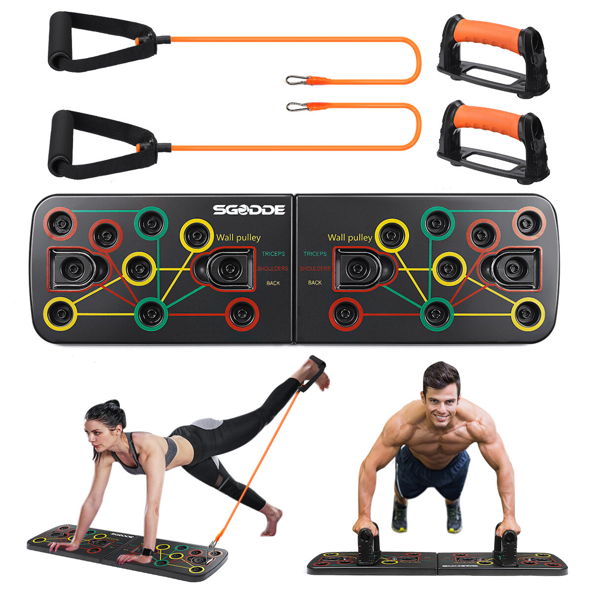 Image of SGODDE 13 In1 Folding Push-up Rack Board With Handle&Resistance Band Fitness Workout Training Gym Exercise Pushup Stand