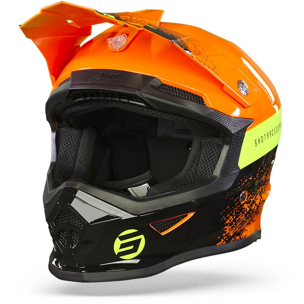 Image of SHOT Furious Kid Roll Orange Neon Yellow Glossy Offroad Helmet Size S ID 3701030108137