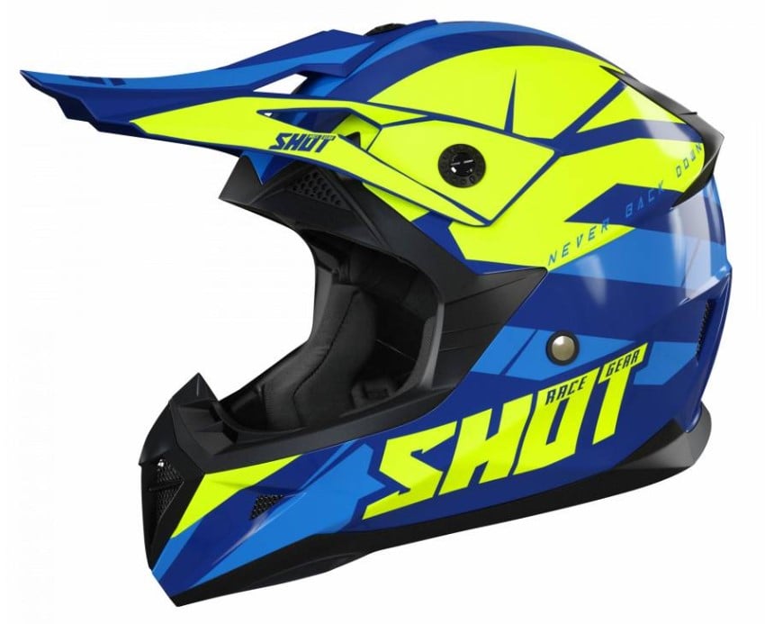 Image of SHOT Pulse Revenge Navy Neon Yelllow Blue Glossy Offroad Helmet Size L ID 3701030108960