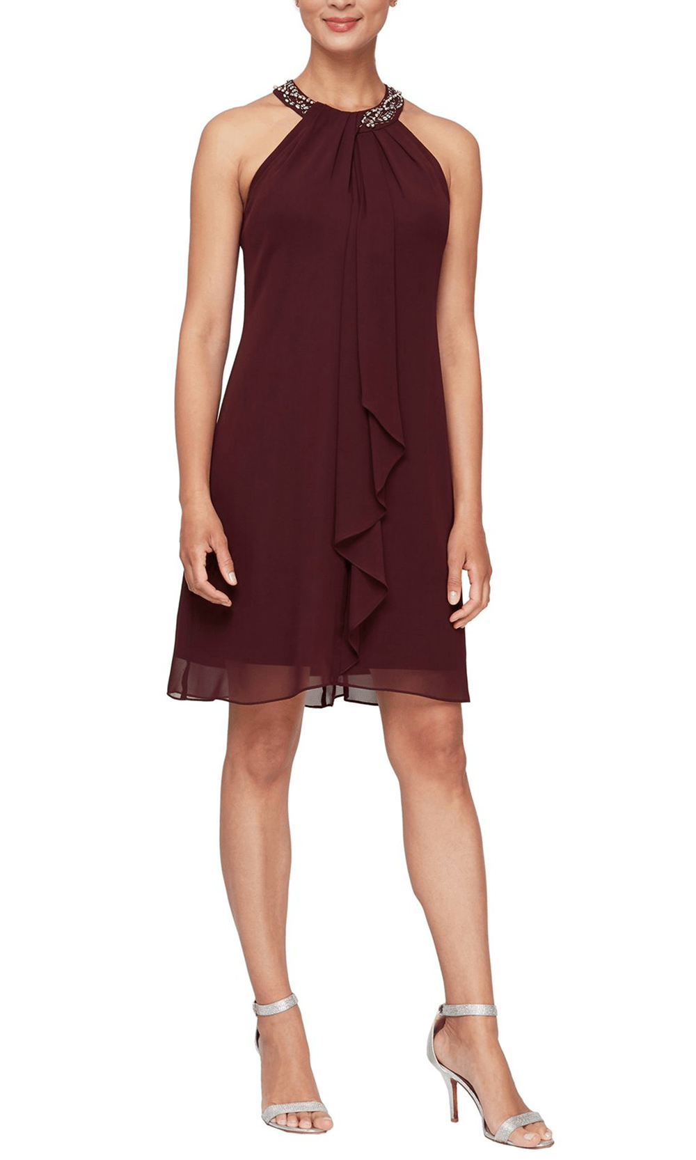 Image of SLNY 111105 - Jeweled Mock Neck Dress