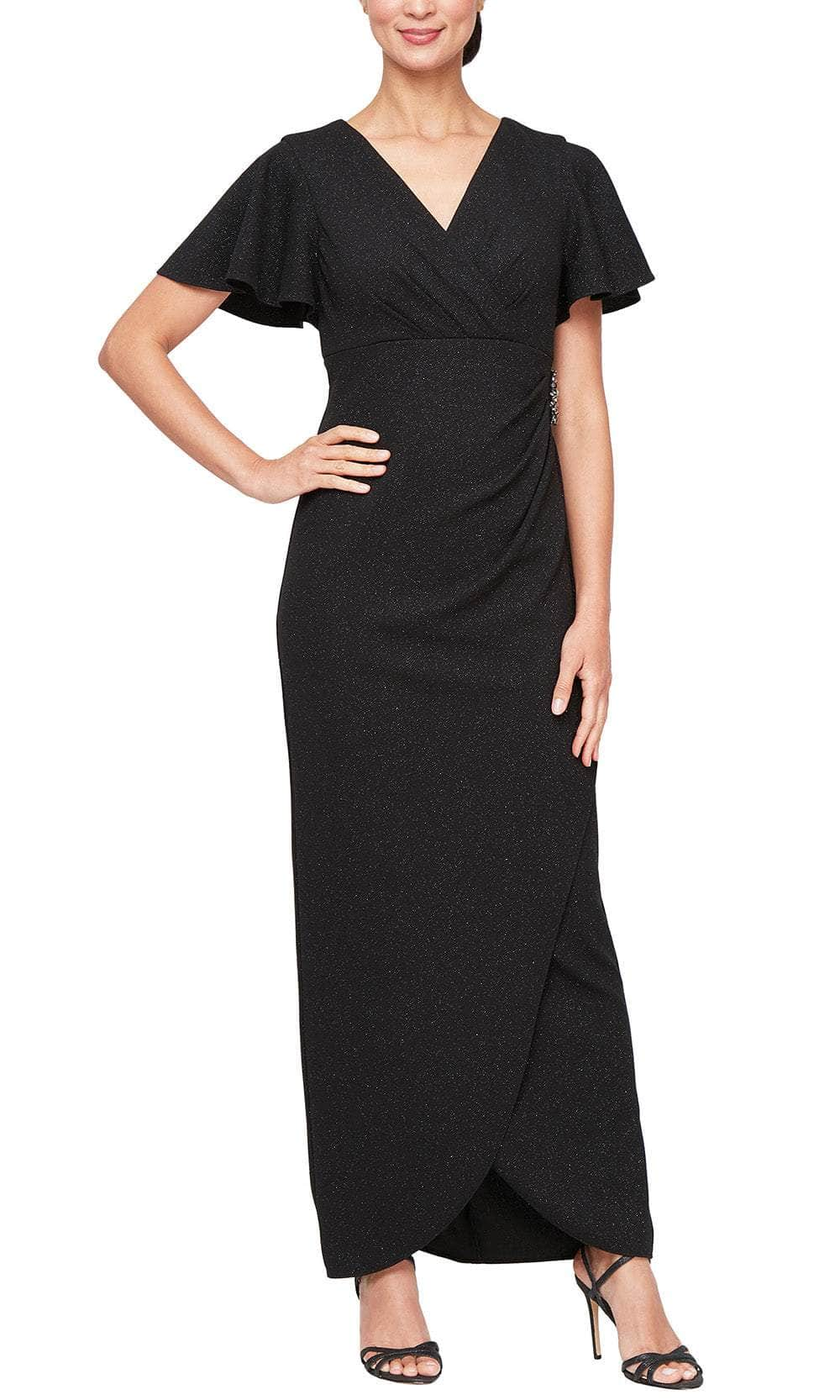 Image of SLNY 9127212 - Wrap Skirt Surplice V-Neck Formal Dress