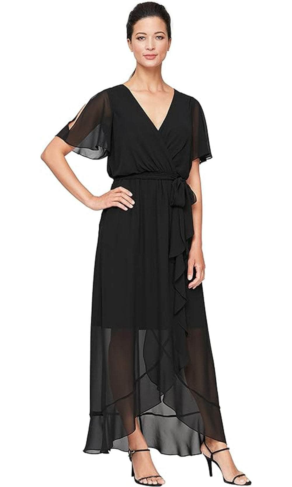 Image of SLNY 9170657 - Surplice Chiffon Ruffle Dress