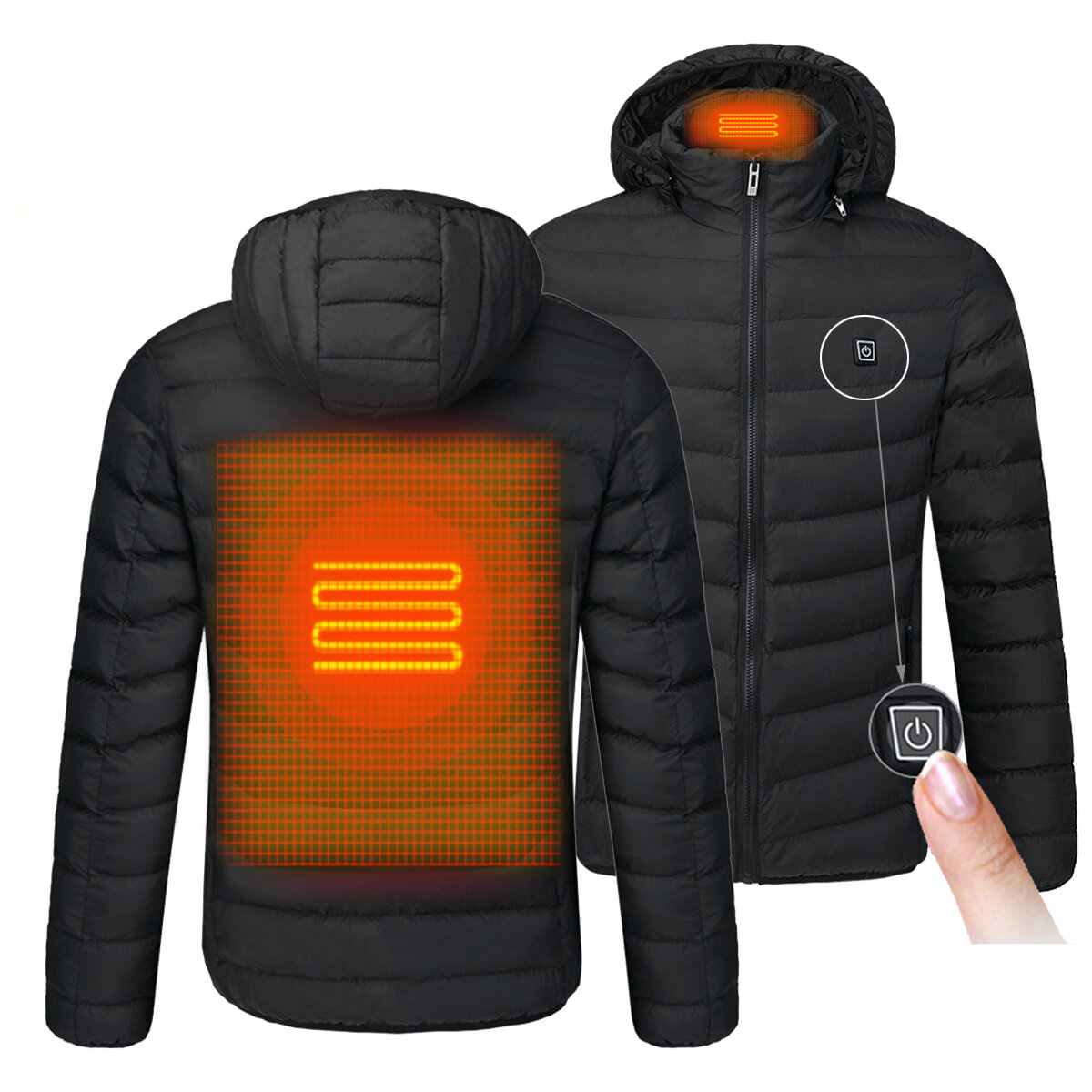 Image of S/M/4XL Mens USB Heated Warm Back Cervical Spine Hooded Winter Jacket Motorcycle Skiing Riding Coat