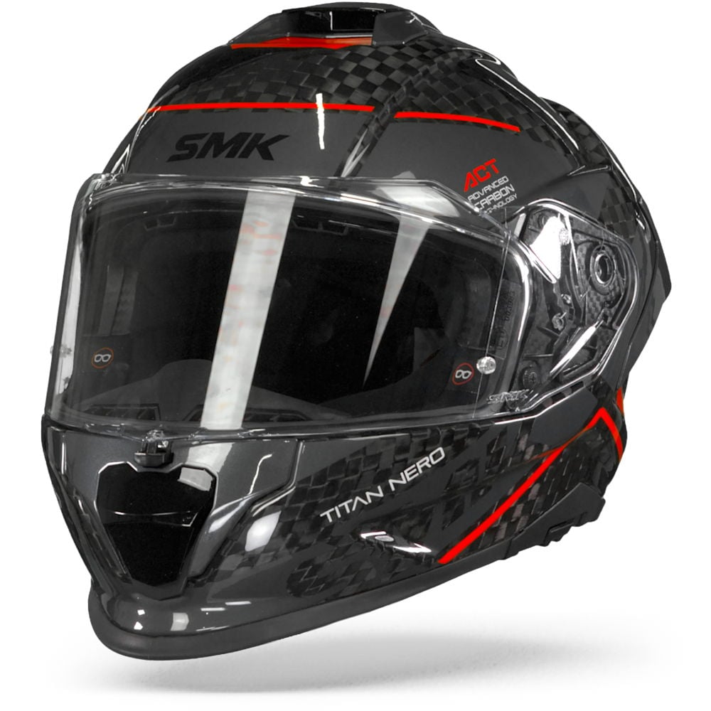 Image of SMK Titan Carbon Nero Red Grey Full Face Helmet Size 2XL EN