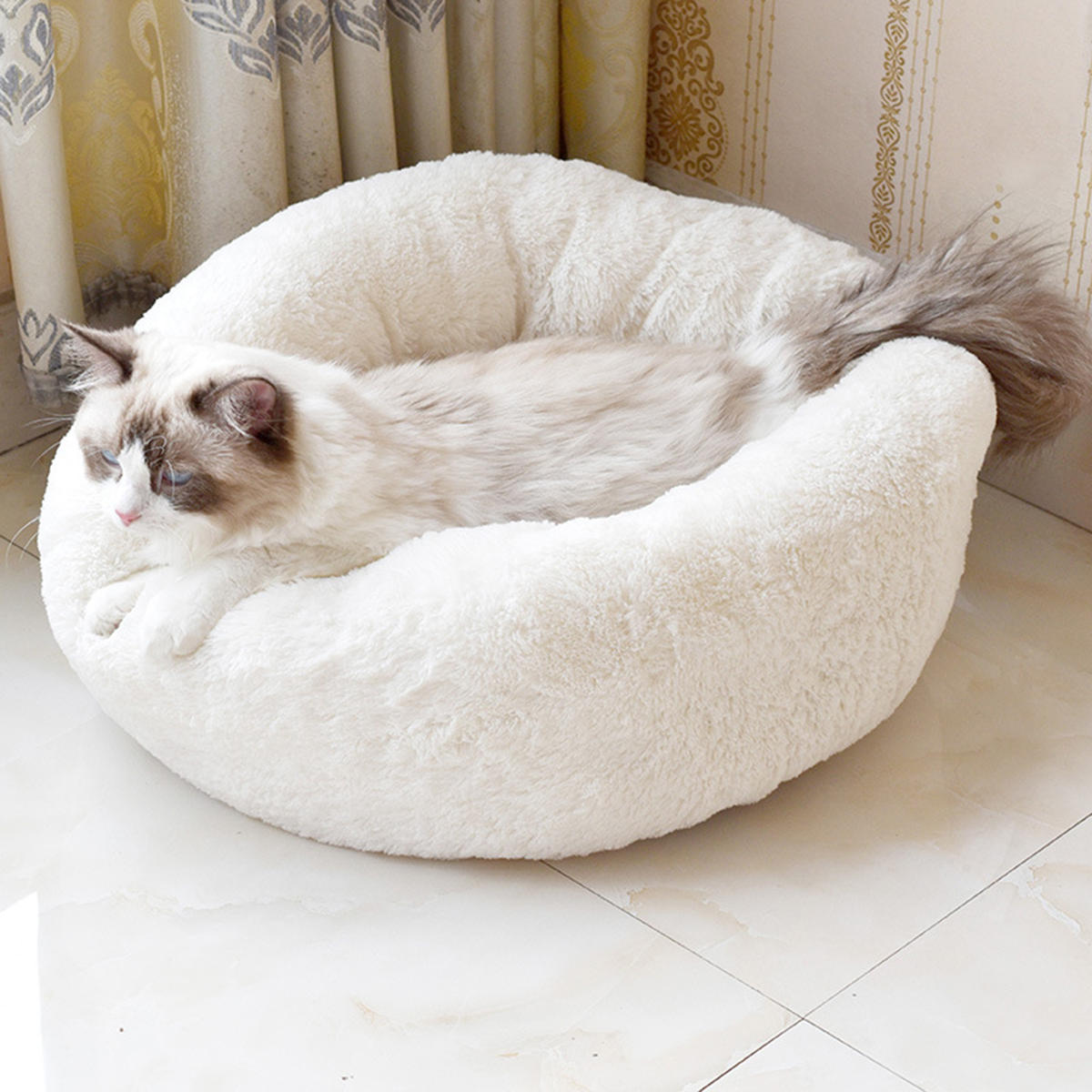 Image of S/M/L Donut Plush Small Dog Cat Beds Warm Soft Pet House Nest With Pillow Cave Pet Bed