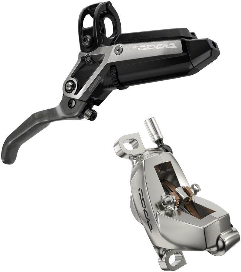 Image of SRAM Code Ultimate Stealth Disc Brake and Lever - Front Post Mount 4-Piston Carbon Lever Titanium Hardware Black/Silver C1
