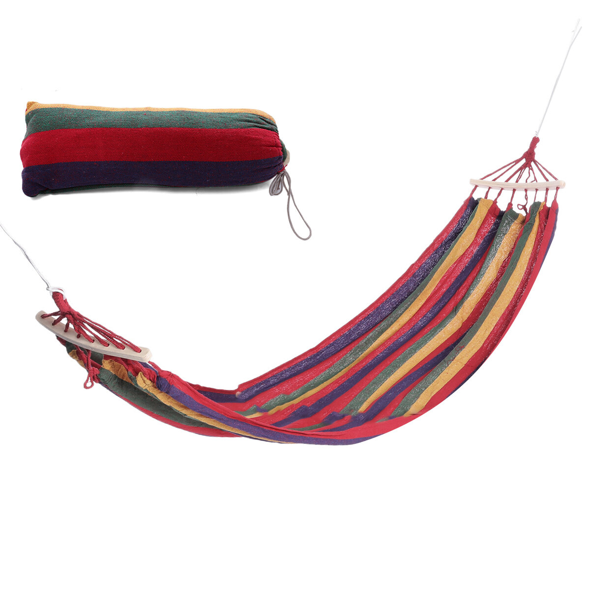 Image of STRDC001 Ultralight Camping Hammock with Storage Bag Portable Rainbow Canvas Outdoor Activities Swing