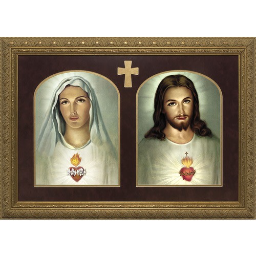 Image of Sacred & Immaculate Hearts Print Gold Frame