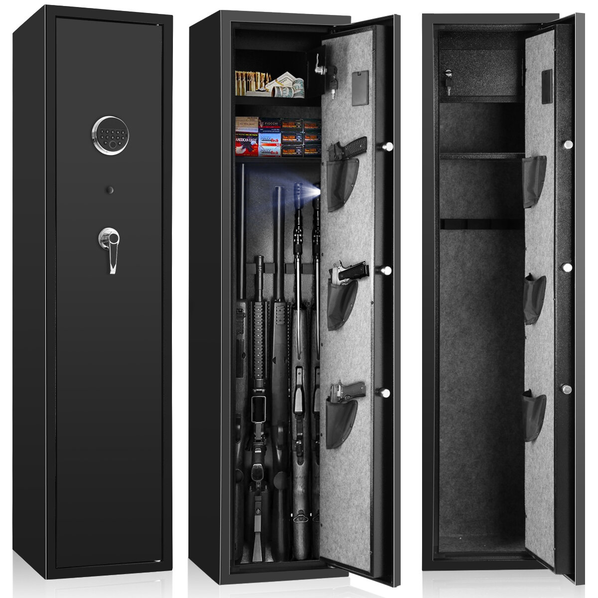 Image of Safe Quick Access 5 Long Gun Safe Cabinet for Pistol and Home With Removable Storage Shelf for Jewelry/Valuables