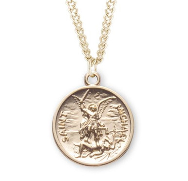 Image of Saint Michael Warrior Gold Medal Necklace