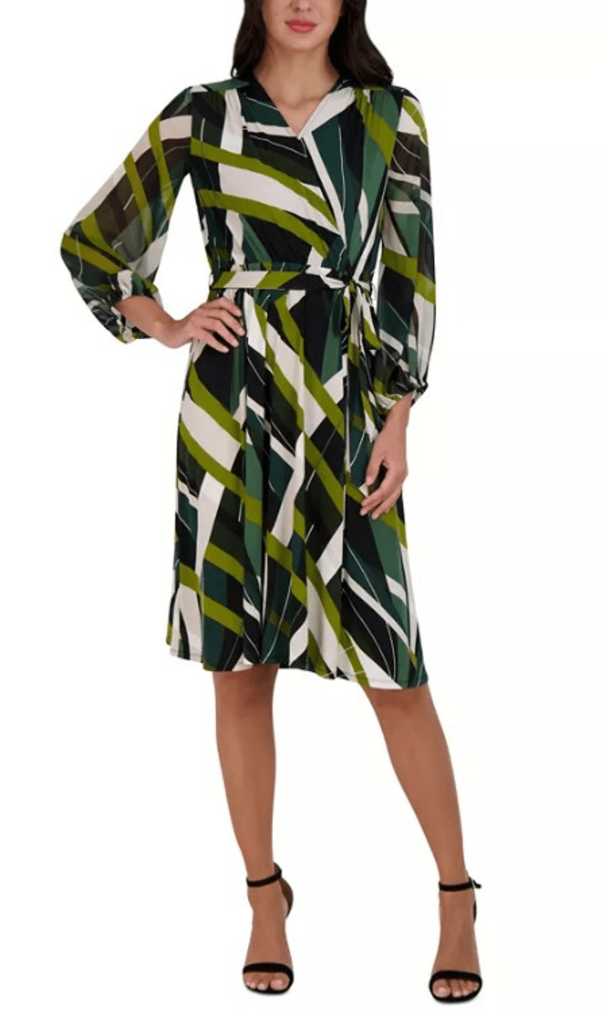 Image of Sandra Darren 75766 - Multi Print Long Sleeve Short Dress