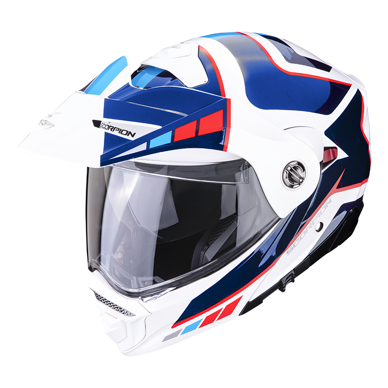 Image of Scorpion ADX-2 Camino Pearl Blanc Bleu Rouge Casque d'Aventure Taille XS
