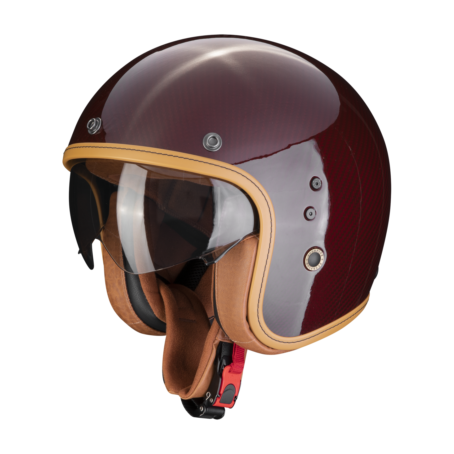 Image of Scorpion Belfast Carbon Evo Solid Red Jet Helmet Size S EN